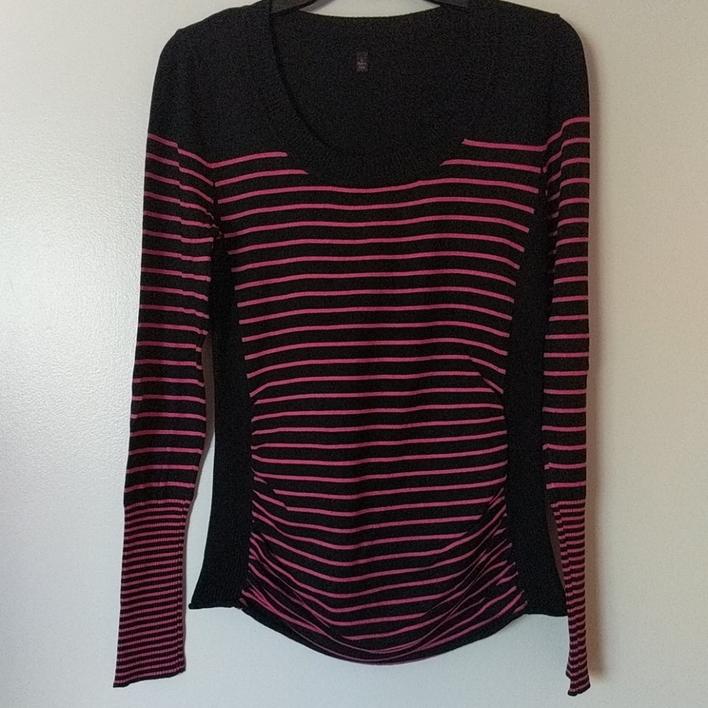 Striped sweater with ruched waist
